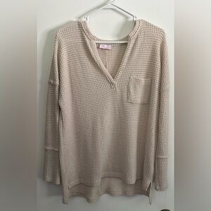 Pink Lily. Cream Waffle Knit Top.